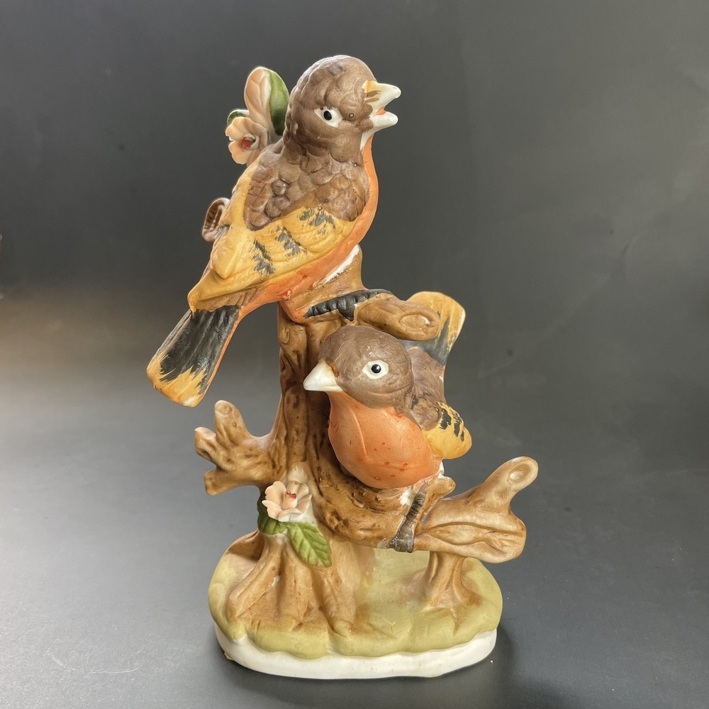 Vtg 2‎ Robins Brown Orange Birds Perched on Branch Figurine 7" Tall